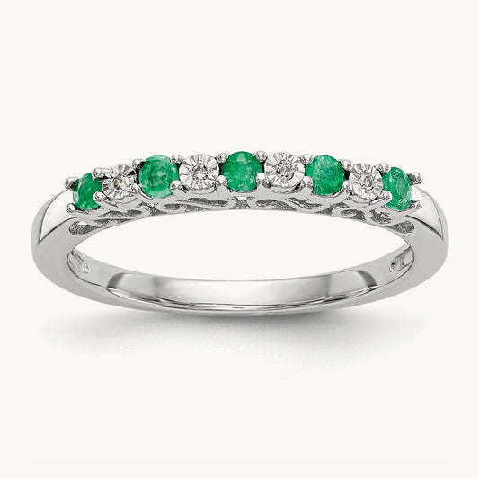 Diamond w/Emerald Band, 14K White Gold