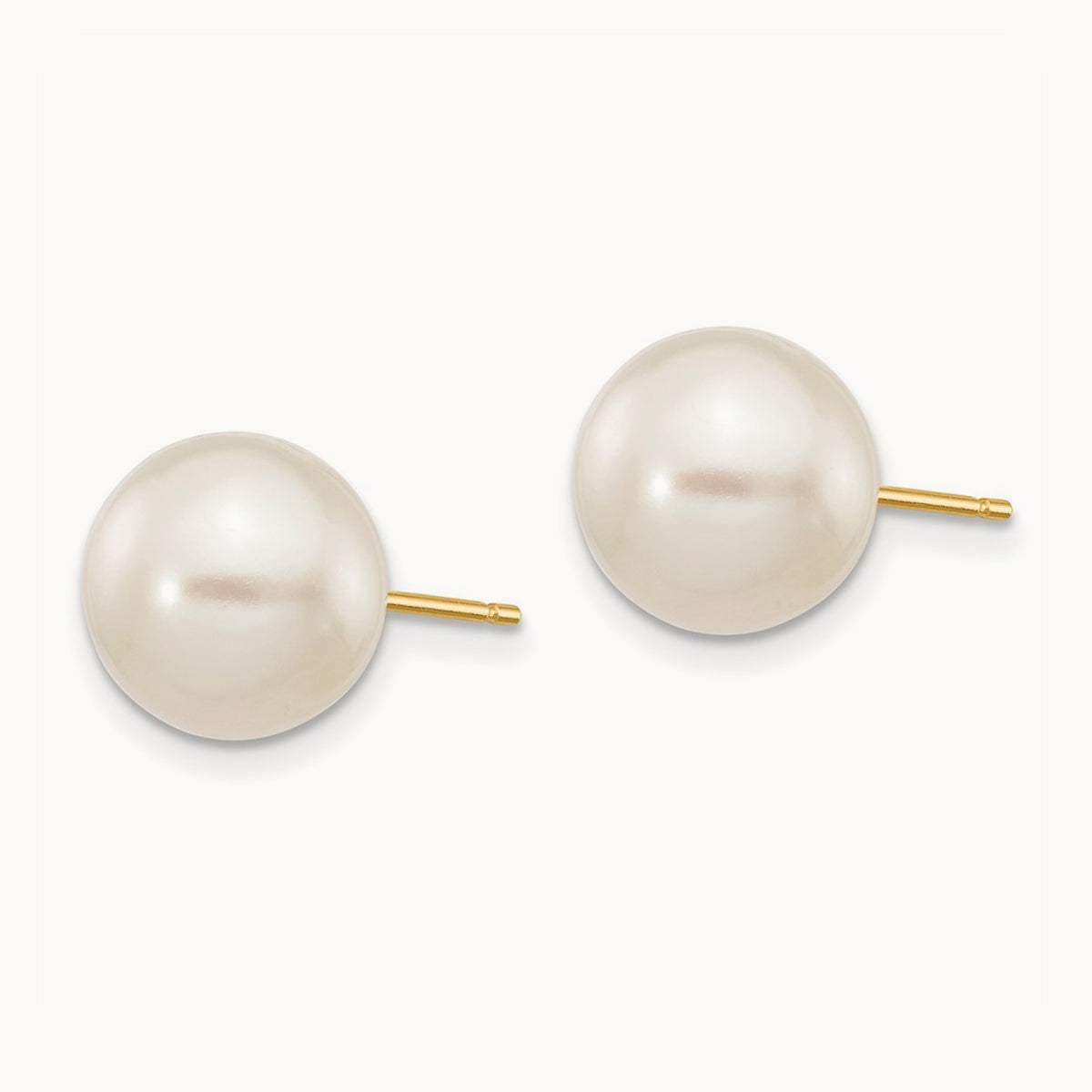 9- White Round Freshwater Cultured Pearl Stud Post Earrings, 10mm, 14K