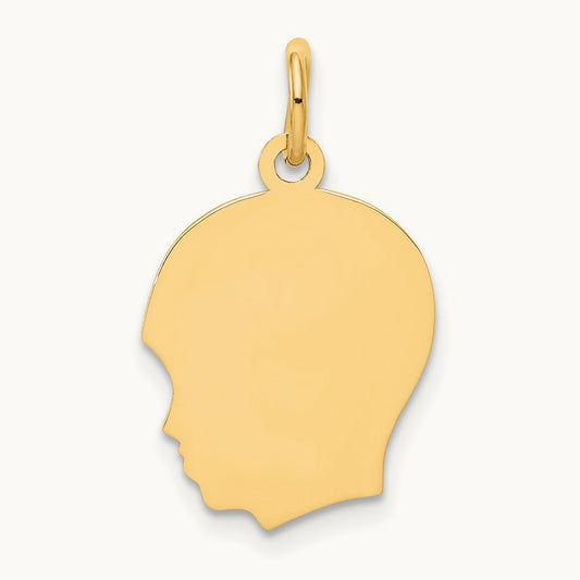 Plain Medium .009 Gauge Facing Left Engravable Boy Head Charm — 22mm
