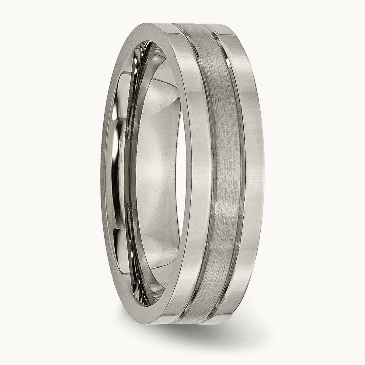 Brushed and Polished Grooved Band, 6mm, Titanium