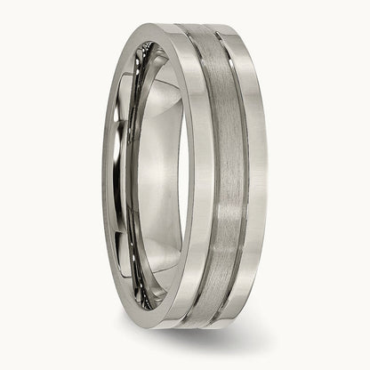 Brushed and Polished Grooved Band, 6mm, Titanium
