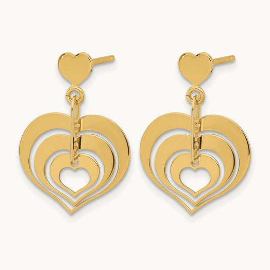 Polished Hearts Dangle Post Earrings, 14K — Leslie's