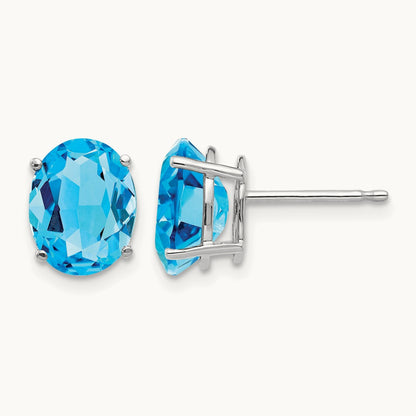 9x7mm Oval Blue Topaz Earrings, 14K White Gold
