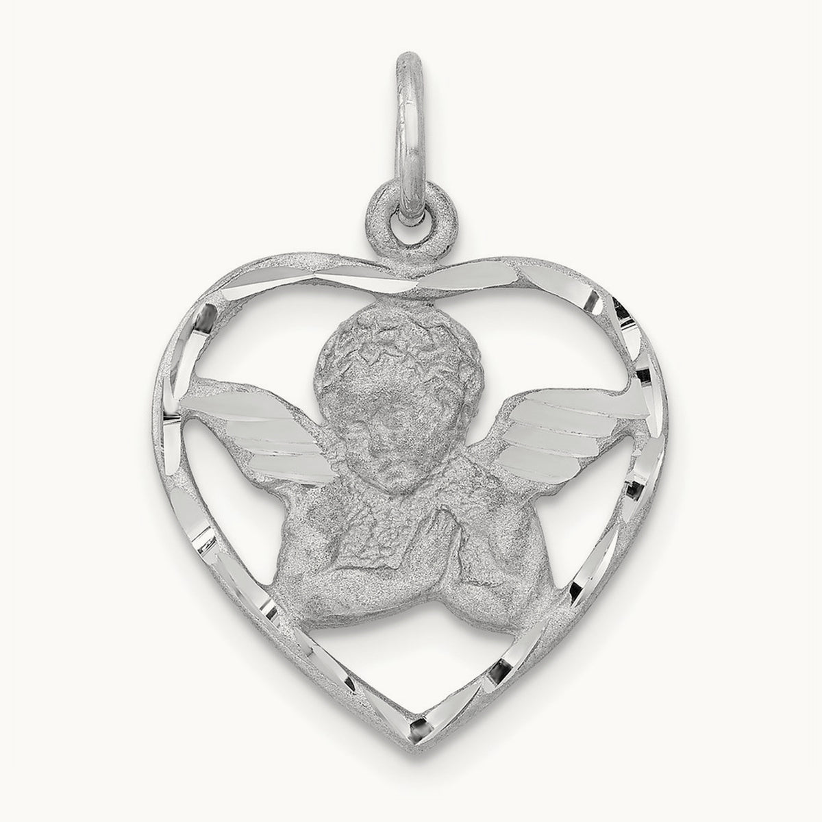 Angel in Heart Charm — 14K White Gold