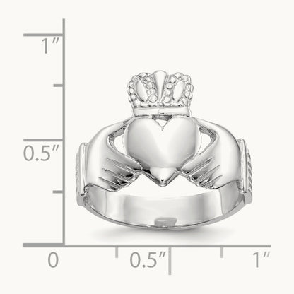 Men's Claddagh Ring, 14K White Gold
