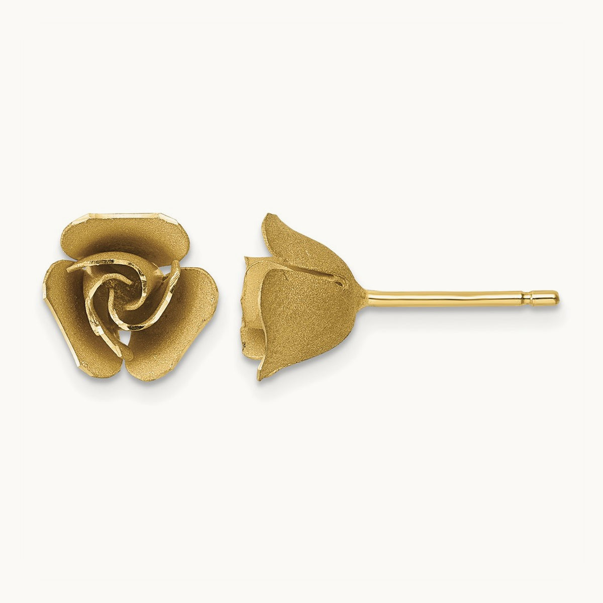 Brushed Flower Earrings — 14K Yellow Gold