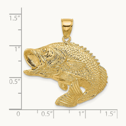2-D Bass Fish Jumping Charm, 14K