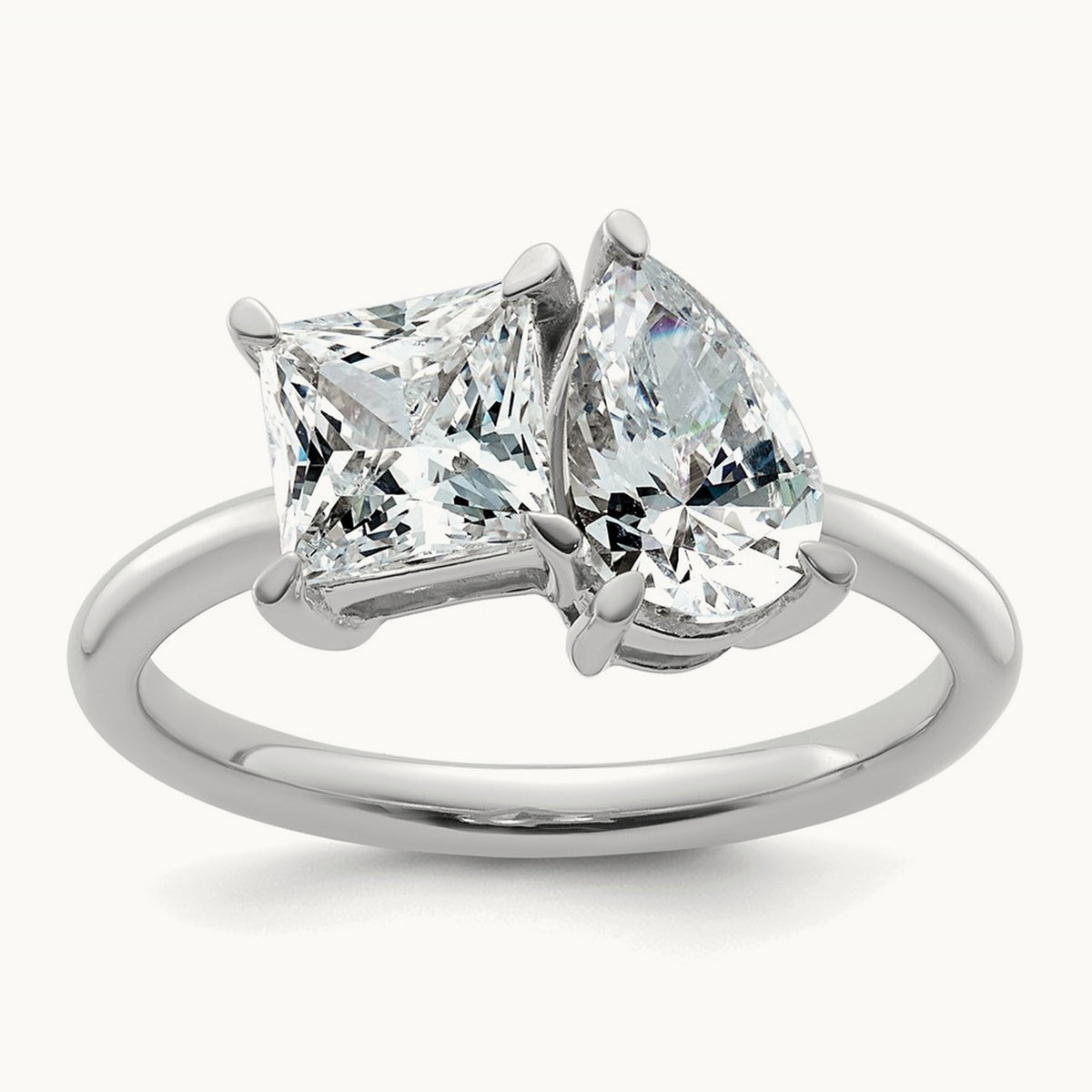 Princess & Pear 2 Stone Engagement Ring, 2.00 ct tw Lab-Grown Diamond — 14K White Gold
