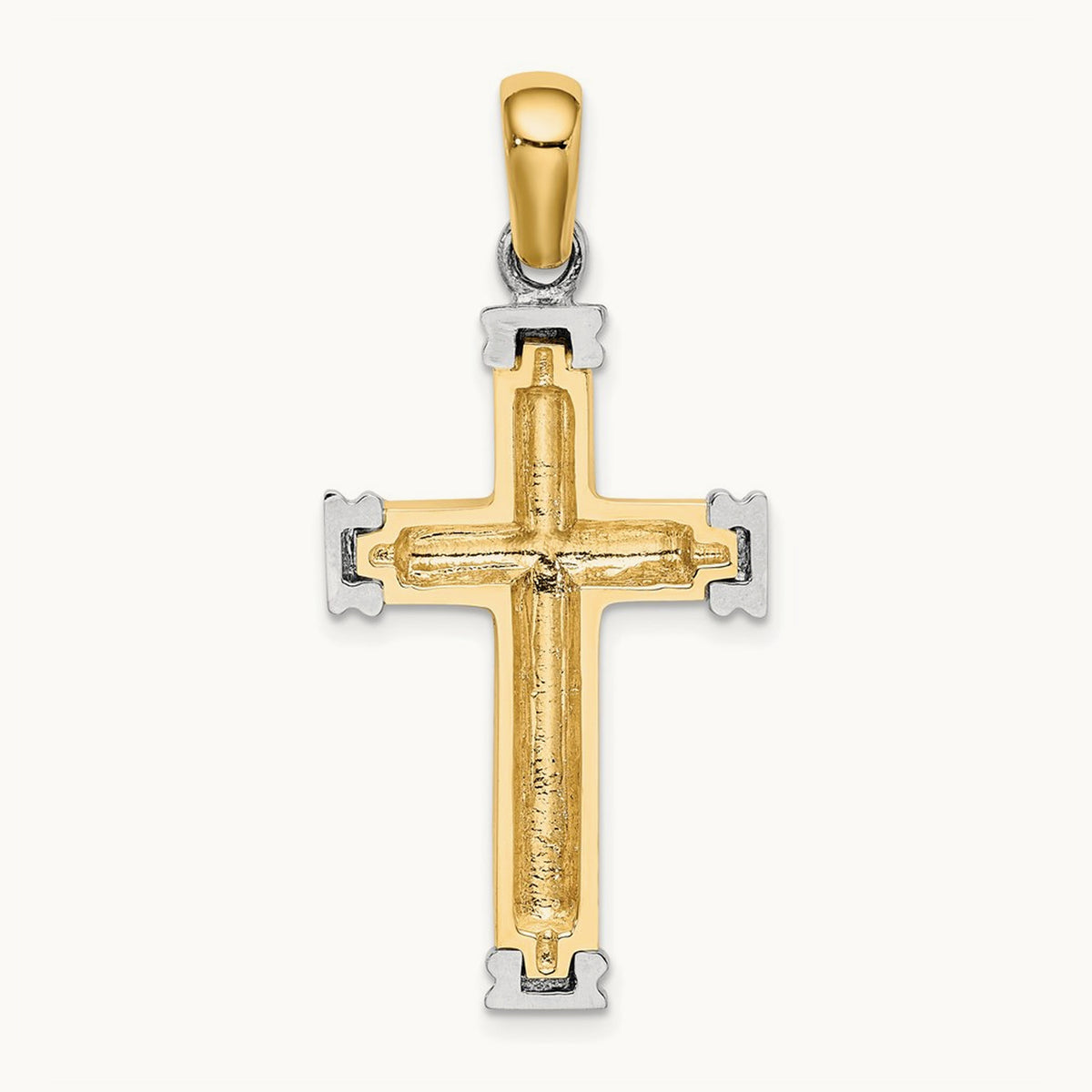 w/Rhodium Scroll and Double Endcaps Cross Charm, 14K