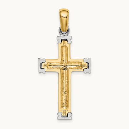 w/Rhodium Scroll and Double Endcaps Cross Charm, 14K