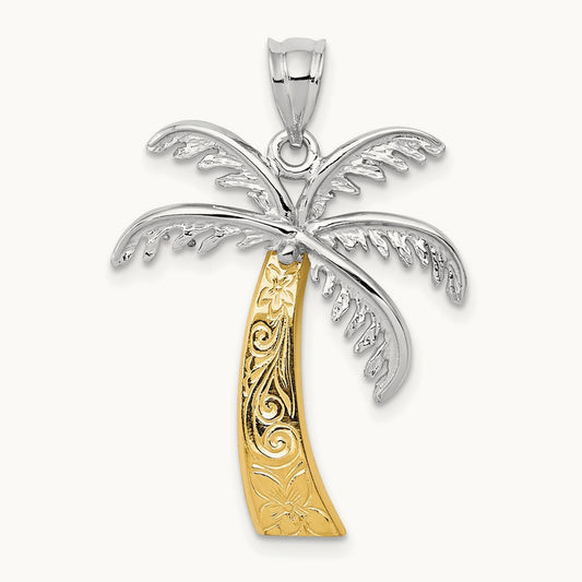 Palm Tree Pendant — 14K Two-Tone Gold, 29mm