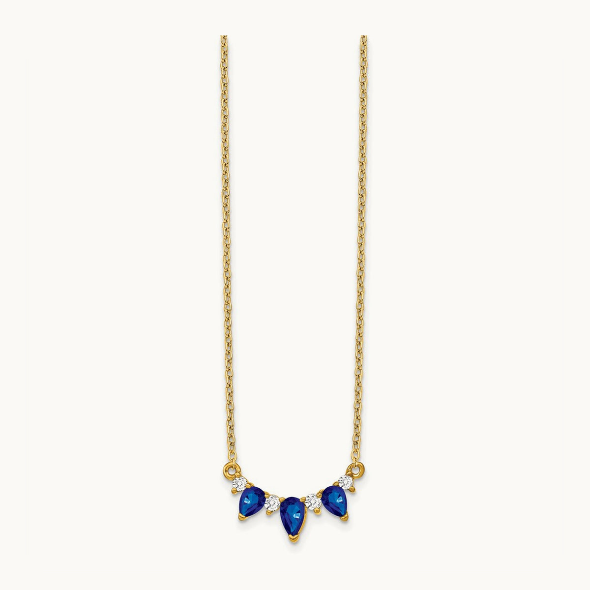 Pear Sapphire and Diamond 18 inch Necklace — 14K Yellow Gold