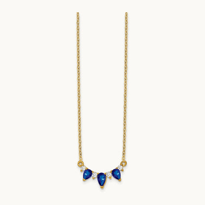 Pear Sapphire and Diamond 18 inch Necklace — 14K Yellow Gold