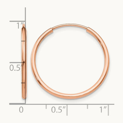 Polished Endless Tube Hoop Earrings, 1.50mm, 14K Rose Gold