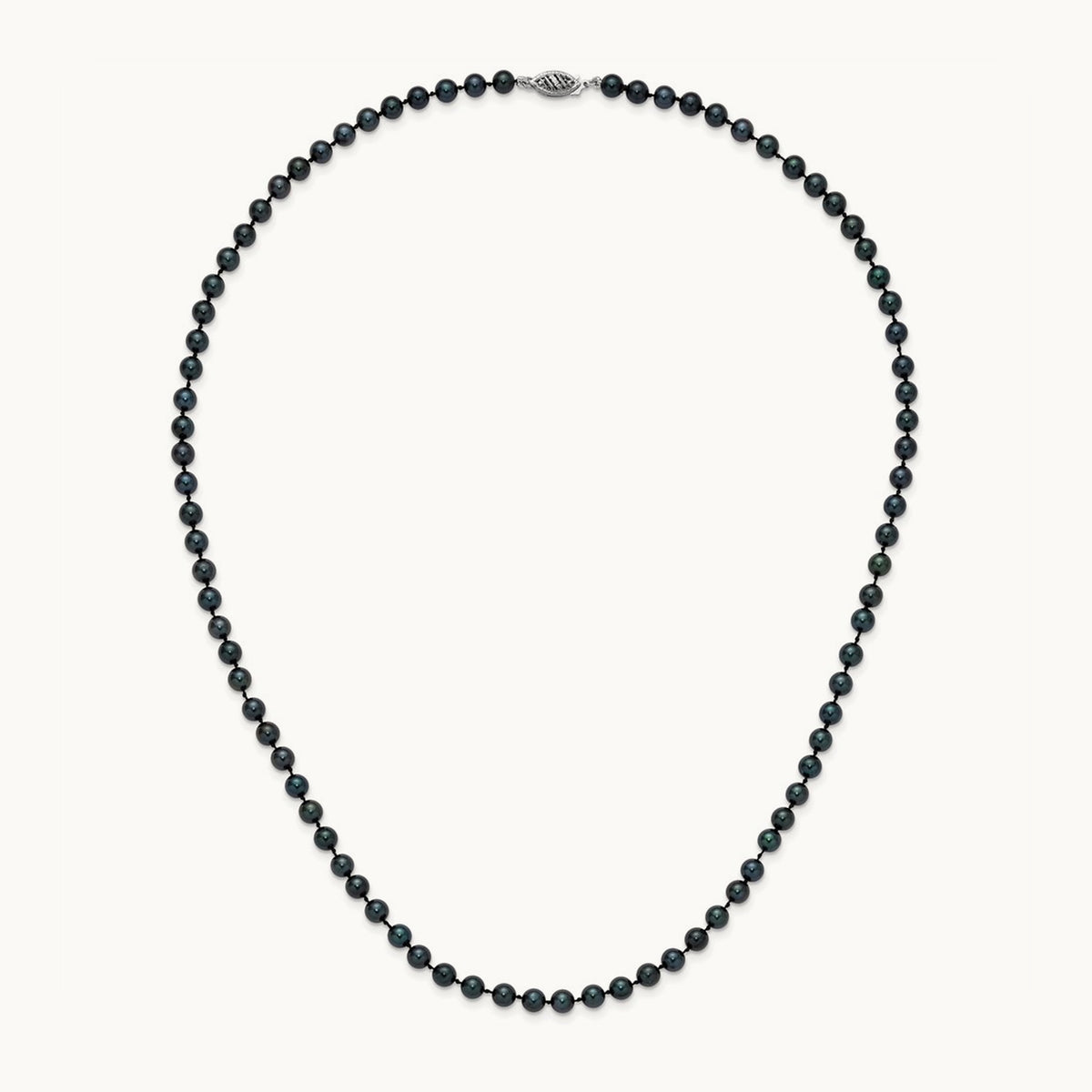 5- Round Black Saltwater Akoya Cultured Pearl Necklace, 14K White Gold