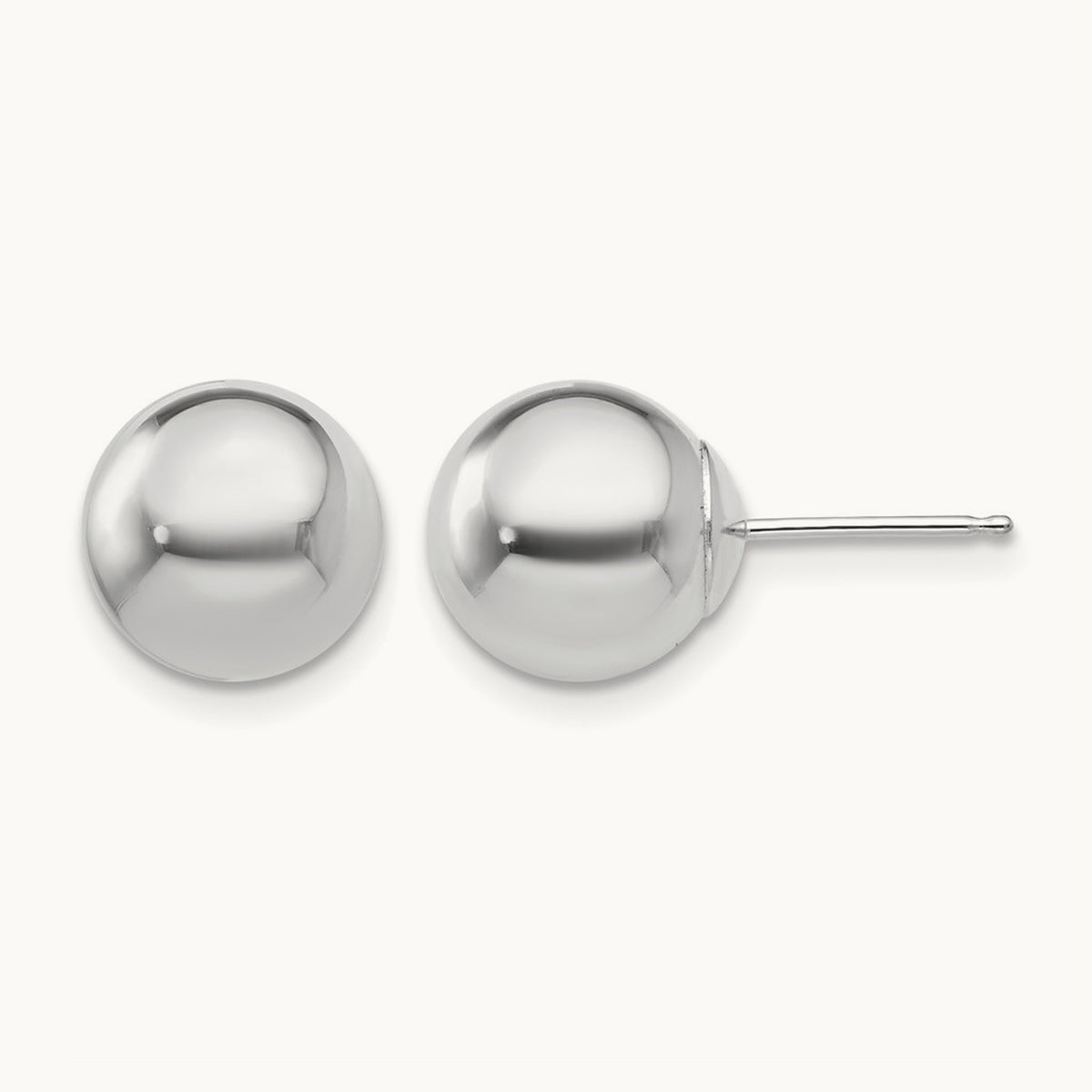 Polished Ball Post Earrings — 14K White Gold, 9mm