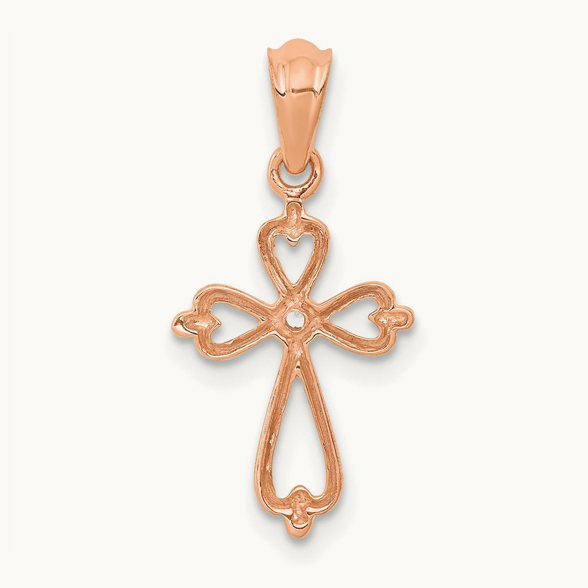 Diamond Accented Cross Pendant — 14K Rose Gold, 21.5mm