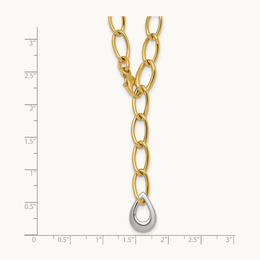 Polished Fancy Link With Teardrop Lariat Necklace, 10.5mm, 14K Two Tone