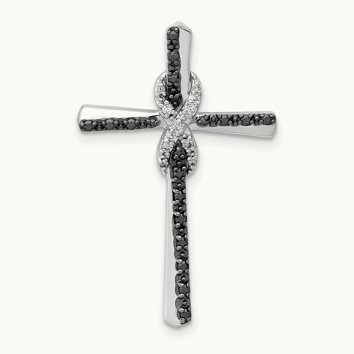 Black and White Diamond Infinity Cross Chain Slide, 14K White Gold