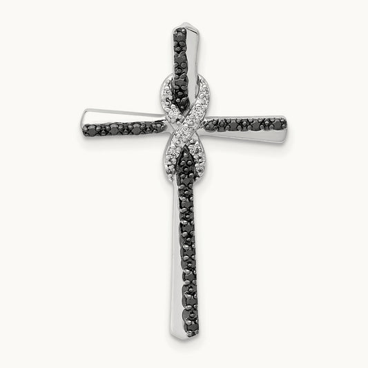 Black and White Diamond Infinity Cross Chain Slide, 14K White Gold