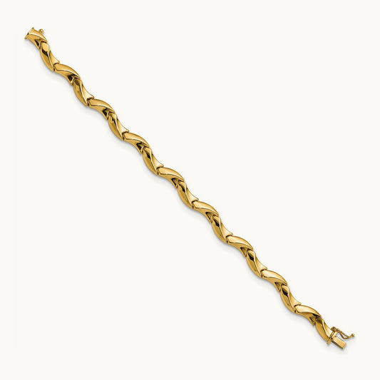 Polished Fancy Wavy Link Bracelet, 14K
