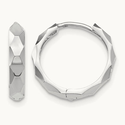 Diamond-cut Hoop Earrings, 14K White Gold