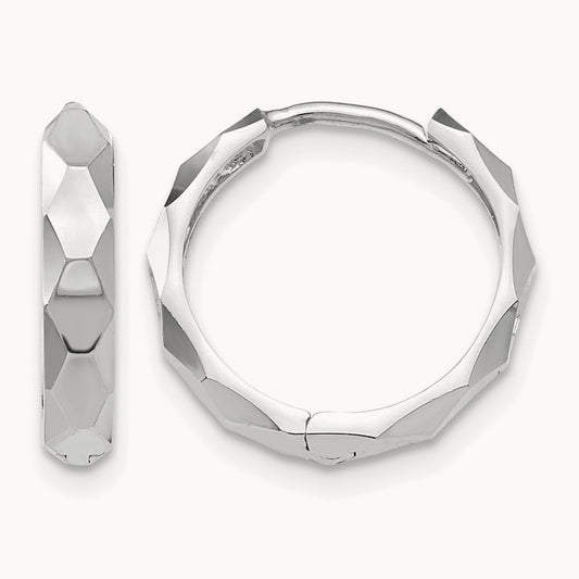 Diamond-cut Hoop Earrings, 14K White Gold