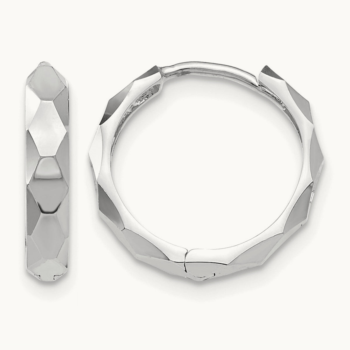 Diamond-cut Hoop Earrings, 14K White Gold