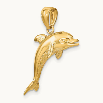 3-D Polished and Textured Jumping Dolphin Charm, 14K