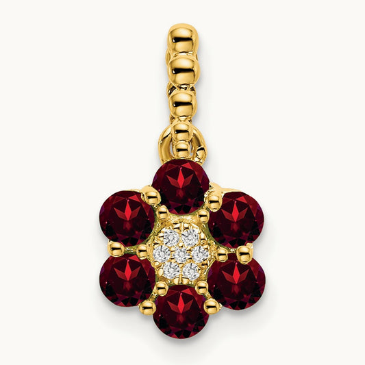 Garnet and Diamond Floral Pendant, 14K