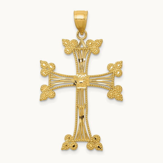 Diamond-cut Fancy Cross Pendant, 14K