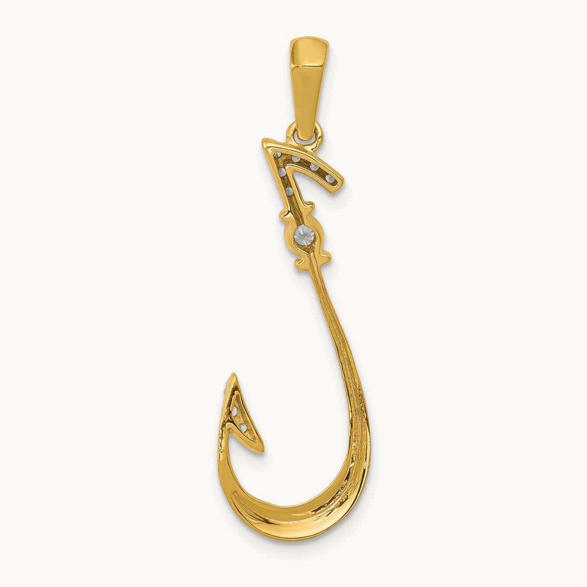 Diamond Fish Hook Pendant, 14K