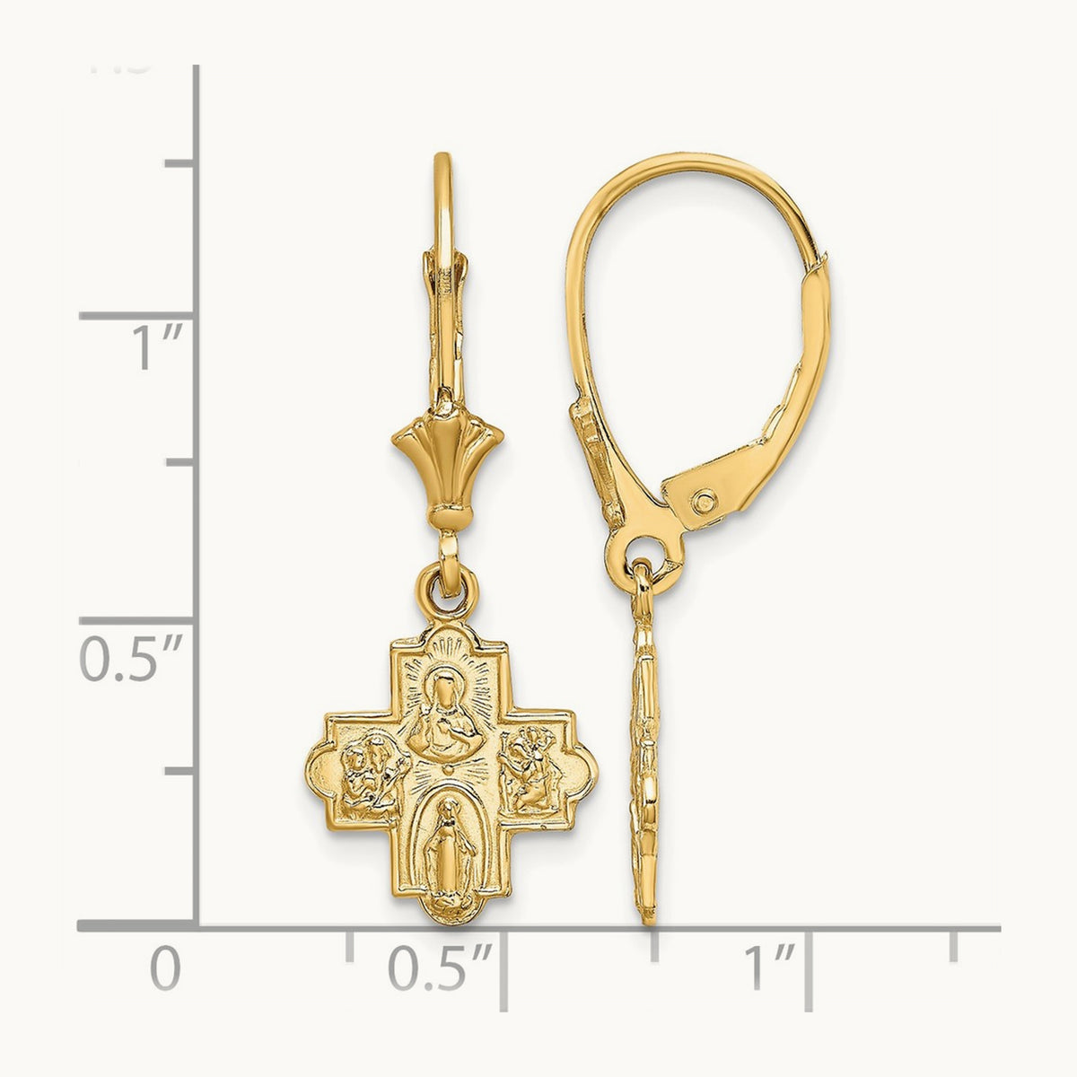 Small 4-Way Medal Cross Leverback Earrings, 14K