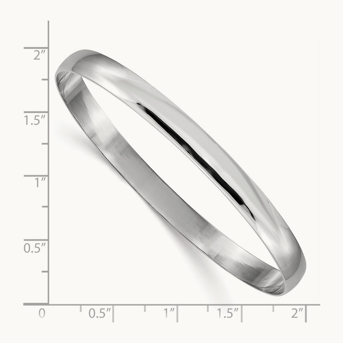 Solid Polished Half-Round Slip-On Bangle — 14K White Gold, 6mm