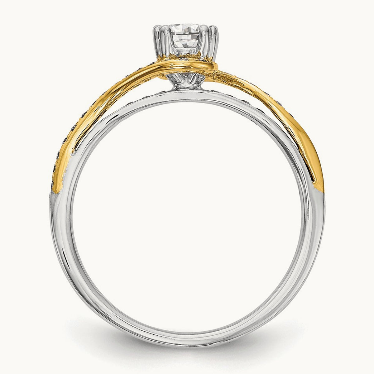 Round Semi-Mount Bypass Engagement Ring — 14K Two-Tone, 6.75