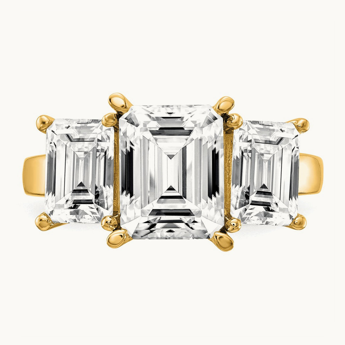 Emerald 3 Stone Engagement Ring, 1.50-4.25 ct tw Lab-Grown Diamond — 4 1/5 ct, 14K Yellow Gold
