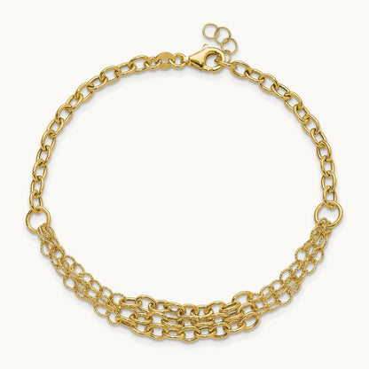 Polished and Textured 3 Layer Fancy w/ .5in ext. Bracelet, 14K
