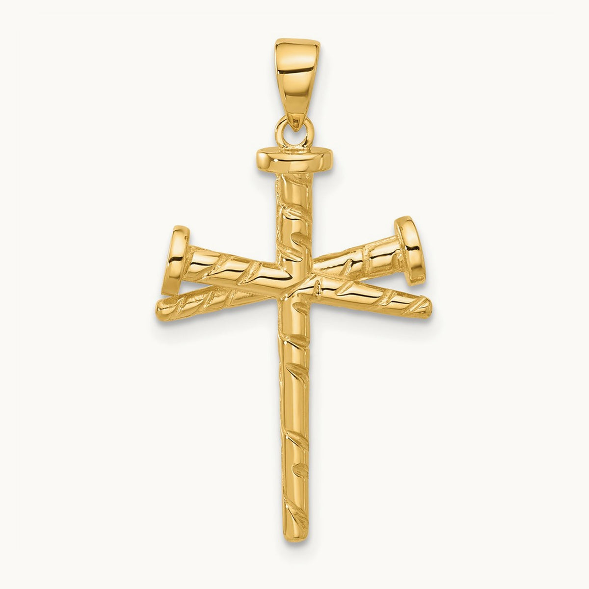 Polished and Textured Nails Cross Pendant — 32mm