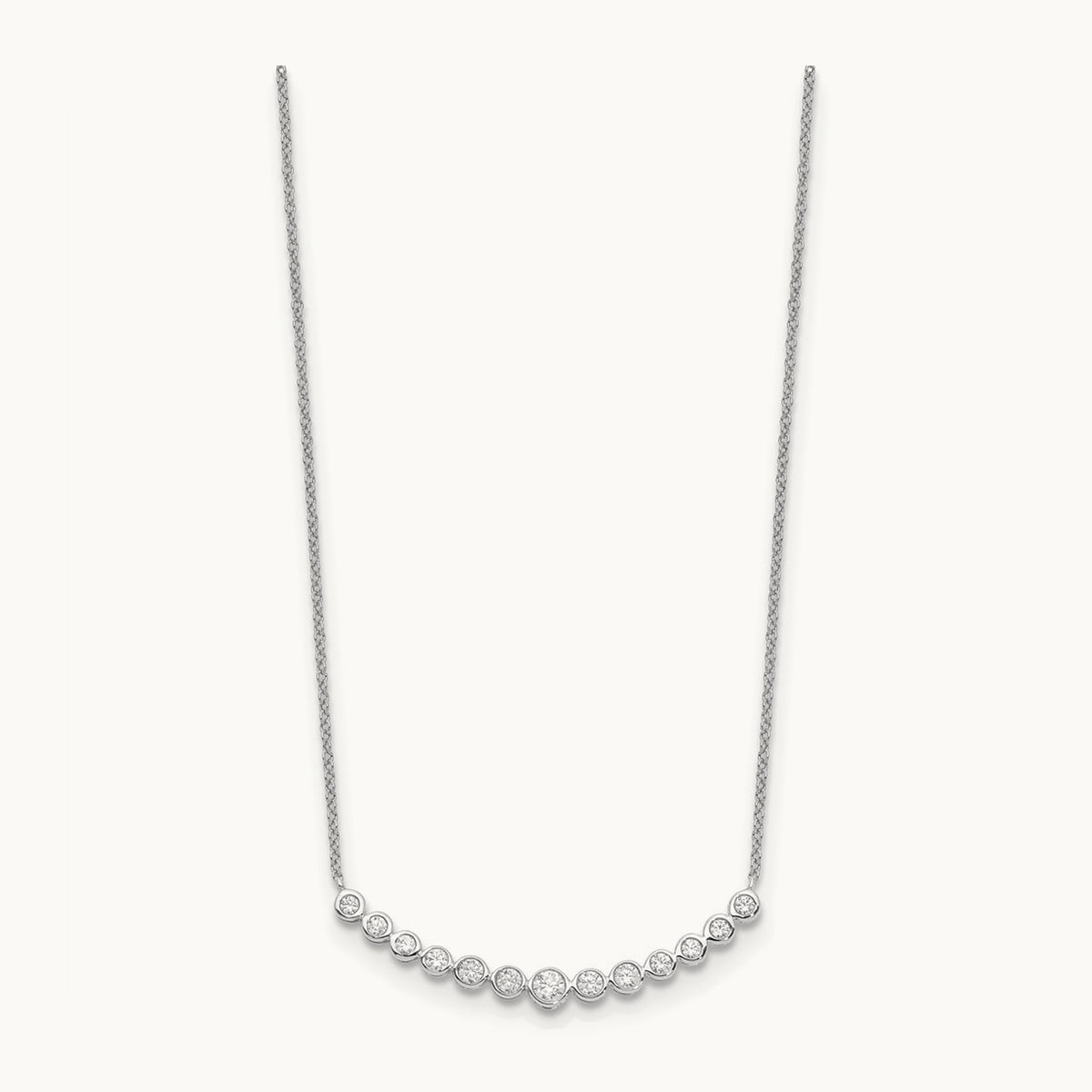 Diamond Curved Bar Necklace, 14K White Gold