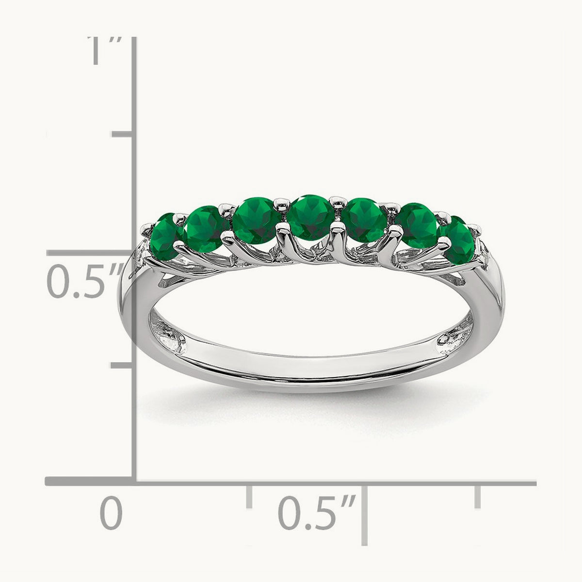 Created Emerald and Diamond 7-stone Ring, 14K White Gold