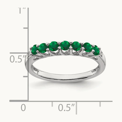 Created Emerald and Diamond 7-stone Ring, 14K White Gold