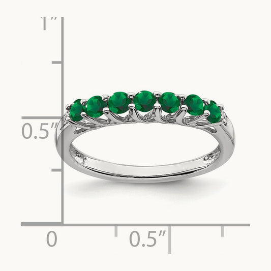 Created Emerald and Diamond 7-stone Ring, 14K White Gold