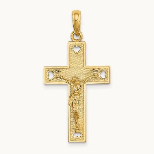 Cut-Out Heart w/I LOVE JESUS on Reverse Crucifix Charm, 14K