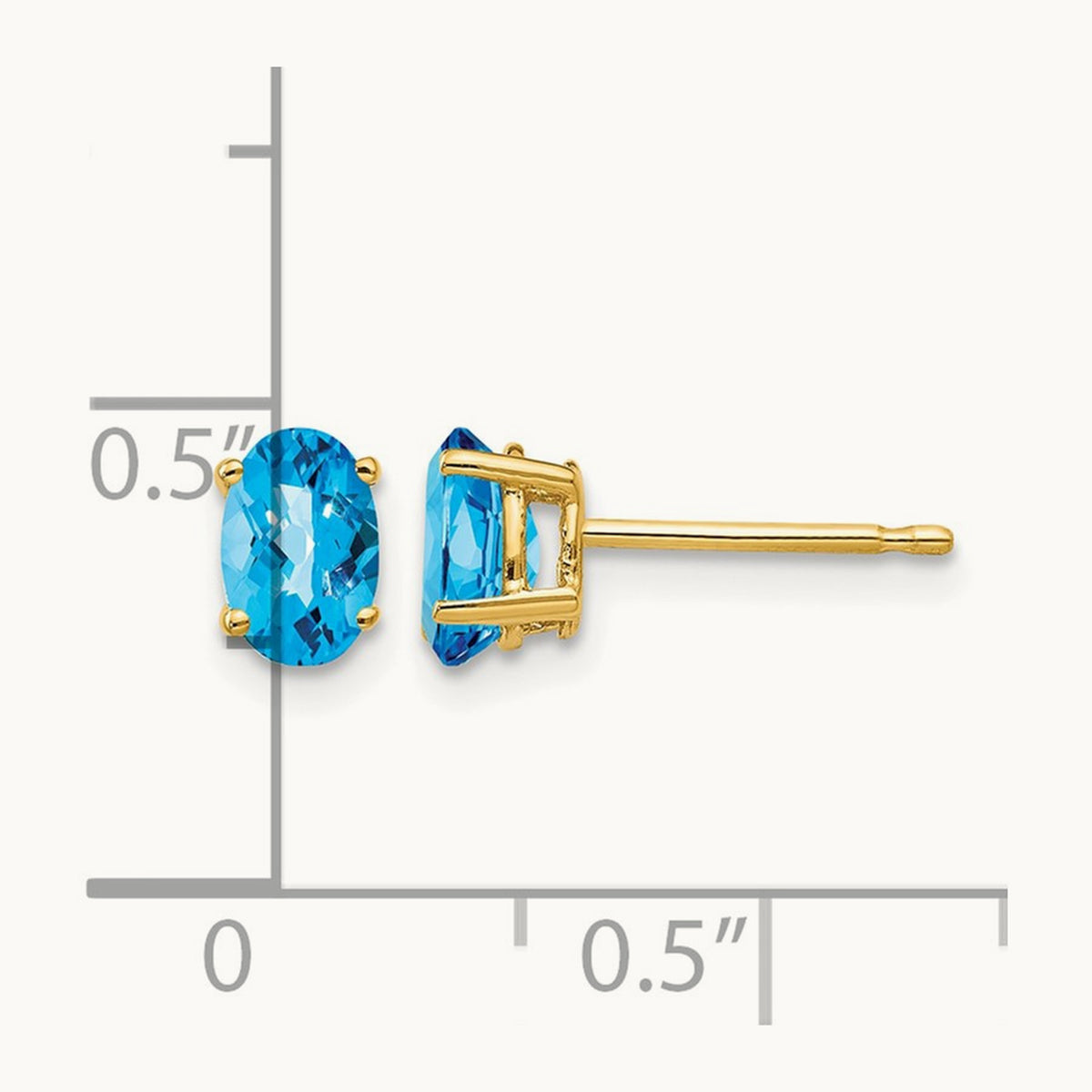 6x4mm Oval Blue Topaz Checker Earrings, 14K
