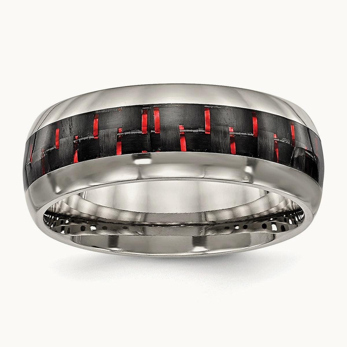 Polished with Black/Red Carbon Fiber Inlay Ring, 8mm, Titanium