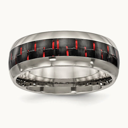 Polished with Black/Red Carbon Fiber Inlay Ring, 8mm, Titanium
