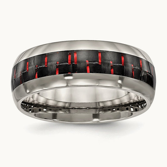 Polished with Black/Red Carbon Fiber Inlay Ring, 8mm, Titanium