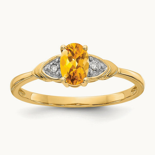 Citrine and Diamond Ring — 14K Yellow Gold, 7