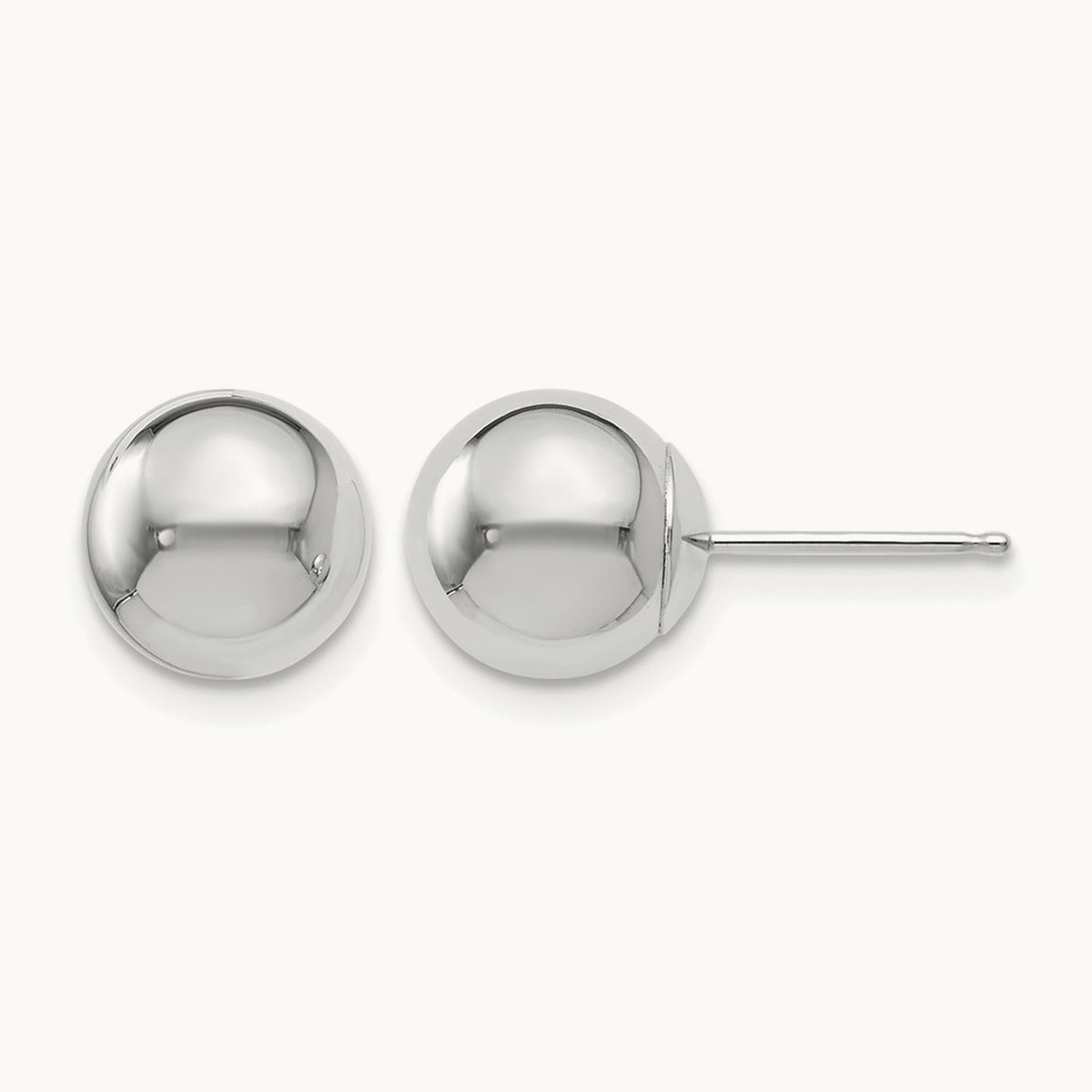 Polished Ball Post Earrings — 14K White Gold, 8mm