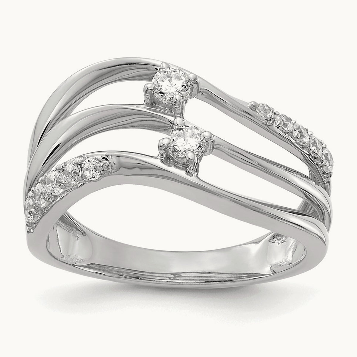 Multi-Row Wave Fashion Ring — 14K White Gold, 7